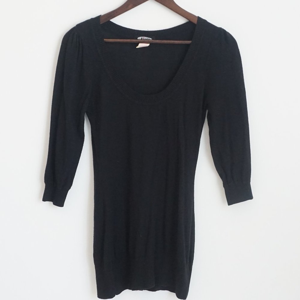 Black Puff Sleeve Scoop Neck Sweater
